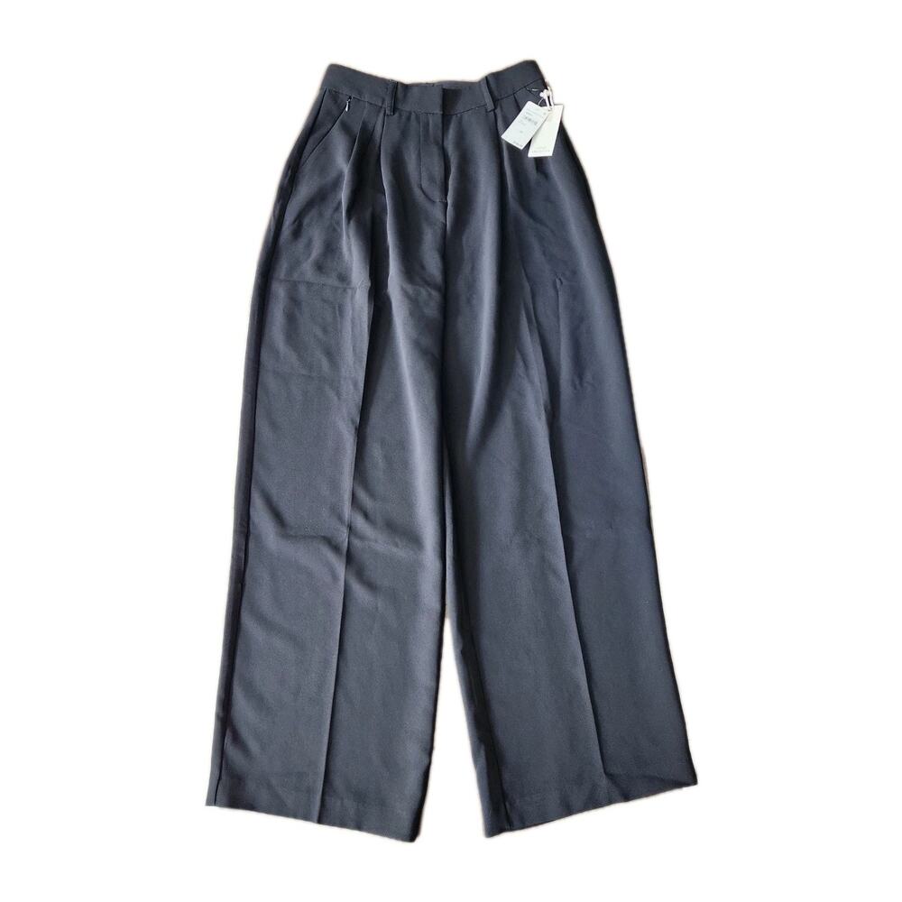 NWT Good American Relaxed High Rise Wide Legs Black Pleated Pants Size 8/29